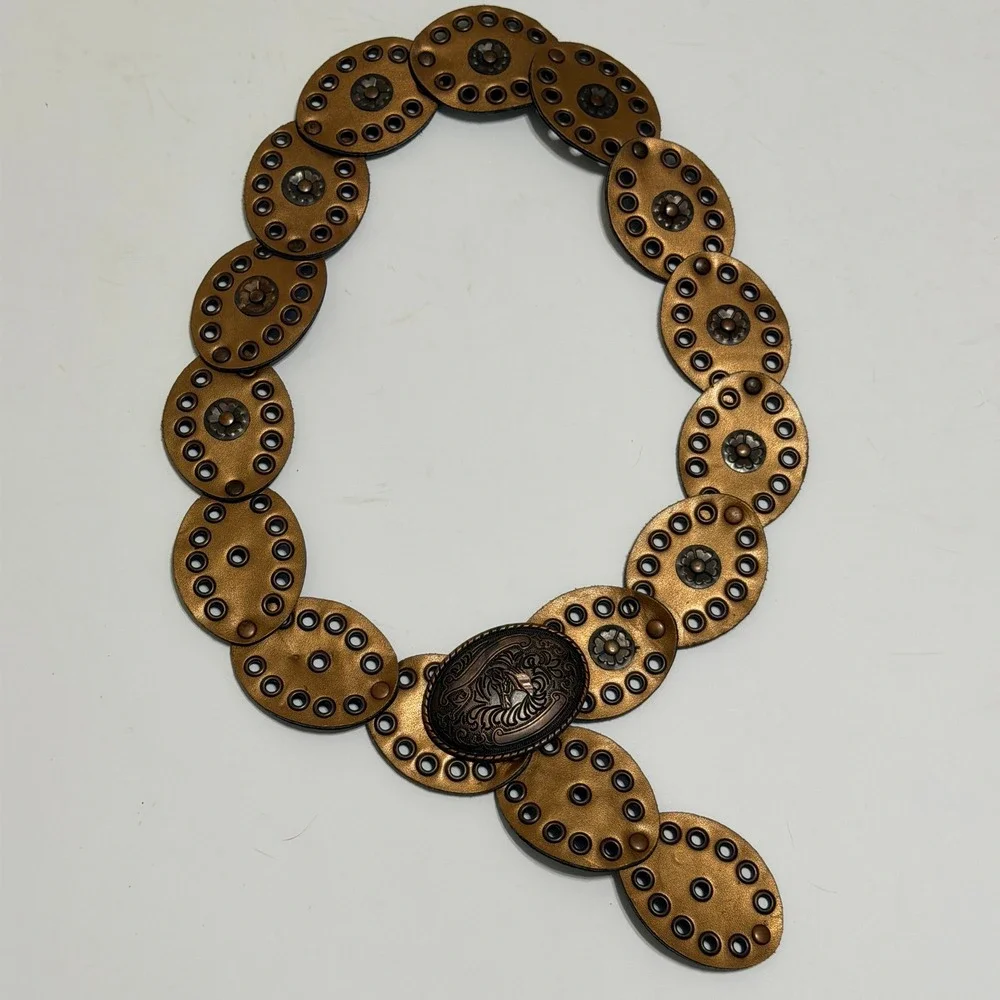 Western Concho Belt Horse Buckle Bronze Gold Grommet Boho Cowgirl Statement
